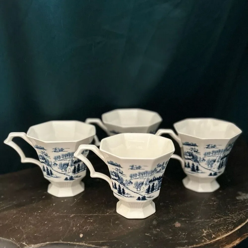 Nikko Winter Wonderland Set of 4 Footed Tea Coffee Cups